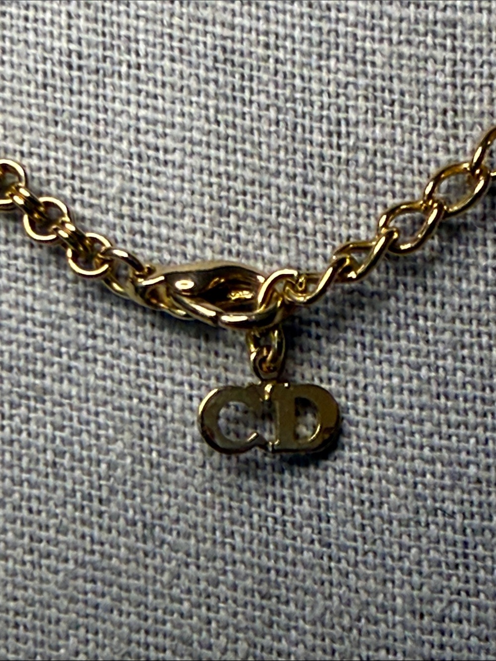 Christian Dior CD Logo Rhinestone Gold Tone Necklace Vintage Dior Chain - Picture 4 of 4